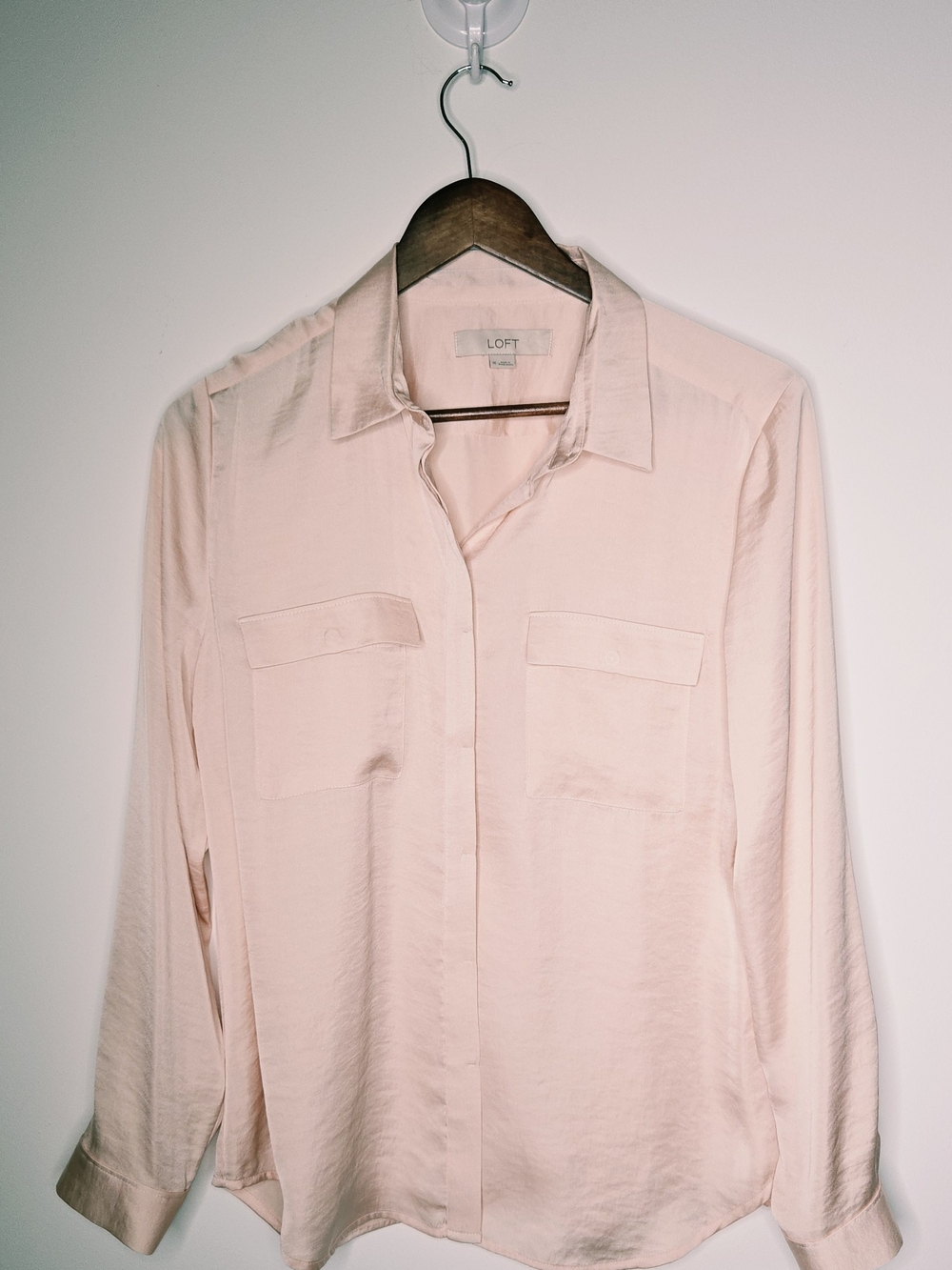 LOFT  Like New Soft Pale Pink Button-Front Utility Blouse Women's Size M